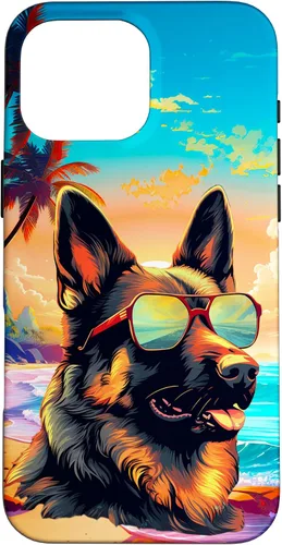 Vista 19 de Funda para iPhone 16 con diseño de pastor alemán, para amantes de los perros, playa, mar, para niños y niñas
