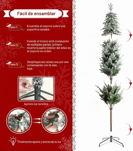 Vista 6 de Glitzhome Árbol de Navidad Artificial de 7.5 pies, Árbol de Navidad Tipo Lápiz Preiluminado con Efecto Nevado Chicago Frostwood Spruce con 350 Luces