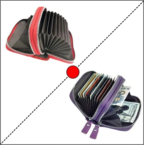 Vista 49 de Cartera de cuero para mujer, con doble tarjeta, tarjetero con cremallera, múltiples compartimentos, bloqueo RFID C-W-1, Rosado, Talla única