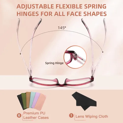 Vista 4 de Reading Glasses for Women,6 Pack Blue Light Blocking Glasses for Women,Fashion Readers with Spring Hinge Eyeglasses