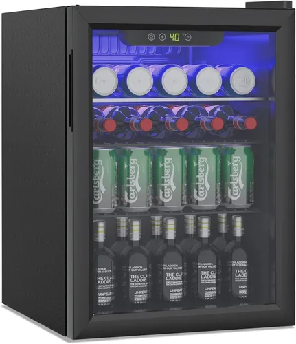 Vista 7 de Erivess - Refrigerador compacto independiente para bebidas, mini refrigerador para 24 latas/0.9 pies cúbicos con puerta frontal de vidrio reversible