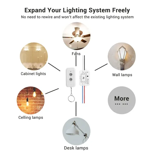 Vista 6 de DEWENWILS - Kit de interruptor inalámbrico de luz y receptor, sin necesidad de cableado en la pared, interruptor de control remoto para luminarias