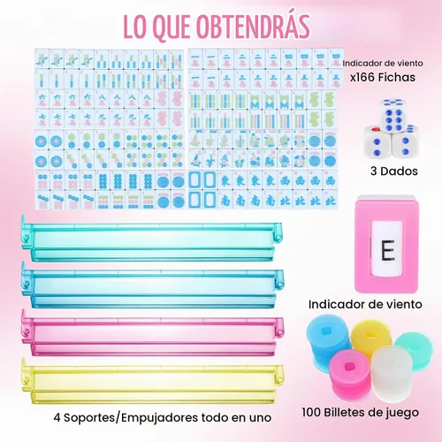 Vista 3 de Ceenna American Mahjong - Juego de azulejos todo en uno, color rosa
