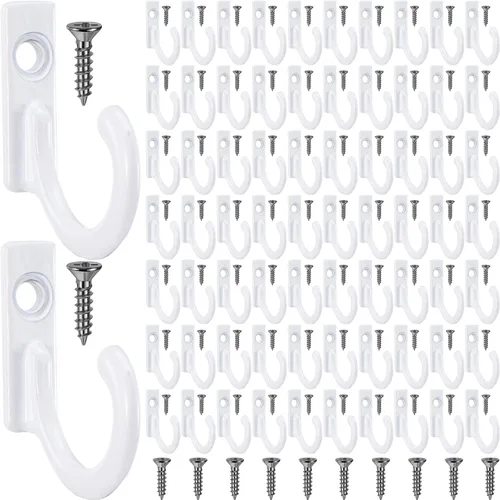 Vista 7 de Zhehao 100 piezas de ganchos para llaves, joyas, pequeños ganchos para colgar, gancho único de pared, cierre para abrigos y 110 piezas de tornillos