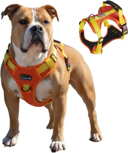 Vista 18 de Arnés táctico para perro, ajustable, sin tirones, con correas reflectantes y asa, arnés para cachorros con clips metálicos dobles para correa