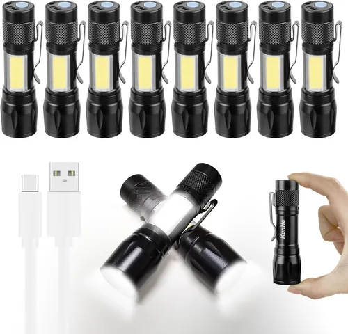Vista 8 de KunHe Paquete de 4 linternas recargables USB-C mini pequeñas LED Linternas brillantes con clip Ligero EDC con luz lateral COB para camping, hogar