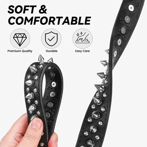 Vista 2 de BINGPET Collar de cuero para perro, cuello con tachuelas, cuello ajustable
