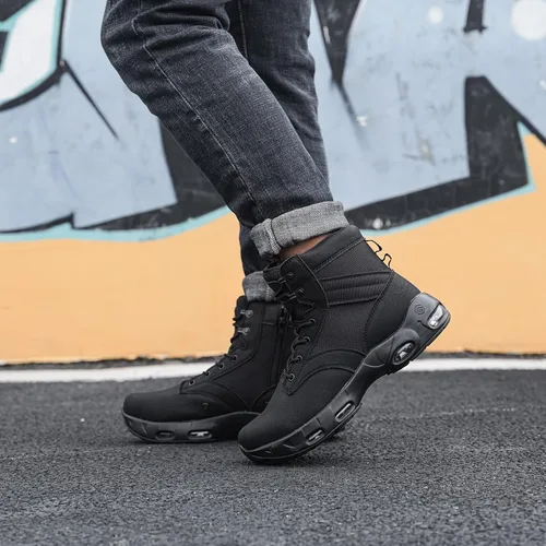 Vista 2 de LARNMERN Botas antideslizantes para hombre antideslizantes Zapatos de aire con cremallera lateral Casual Comfort Botas Militares Hombre Zapatos
