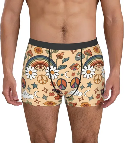 Vista 9 de Calzoncillos tipo bóxer con símbolo de paz, diseño de hongos arcoíris, hippie, para hombre, transpirables, cómodos