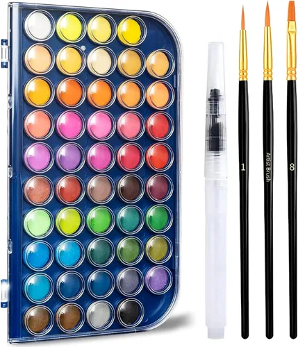 Vista 10 de GETHPEN Pintura de acuarela, juego de pintura de acuarela, juego de pintura de acuarela lavable de 48 colores con pincel, bolígrafo de agua
