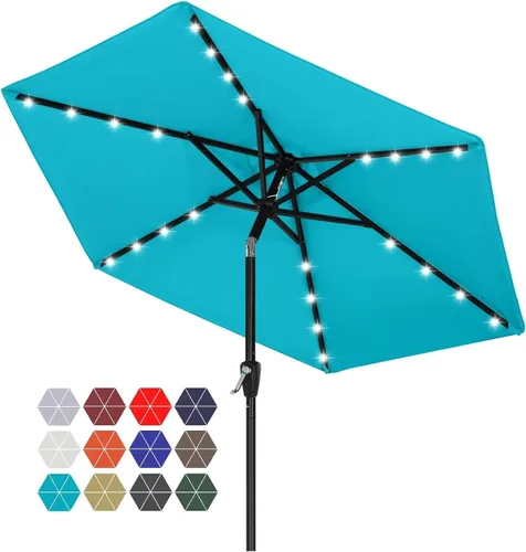 Vista 33 de ABCCANOPY Sombrillas solares duraderas para patio con 24 luces LED de 7.5 pies con 6 varillas resistentes (borgoña)