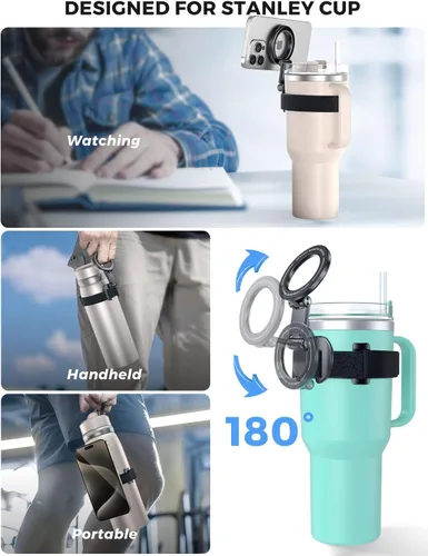 Vista 2 de eSamcore Stanley Cup Soporte magnético para teléfono Magsafe, accesorios plegables para botellas de agua, soporte de teléfono móvil para iPhone