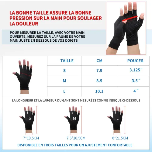 Vista 3 de Guantes de compresión de cobre para artritis, los mejores guantes con infusión de cobre para mujeres y hombres, guantes de artritis sin dedos
