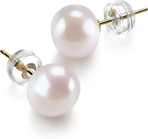 Vista 3 de PAVOI - Aretes de botón con perlas cultivadas de agua dulce AAA+, color blanco, y oro de 14 quilates