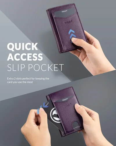 Vista 2 de VULKIT Billetera delgada con bolsillo frontal plegable con bloqueo RFID, minimalista, de cuero fino, tarjetero para tarjetas de crédito