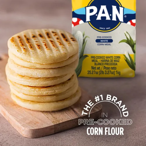 Vista 7 de P.A.N. Harina de Maíz Blanco - Harina Precocida sin Gluten y Kosher para Arepas, 1 kg (35 oz / 2 lb 3.3 oz)