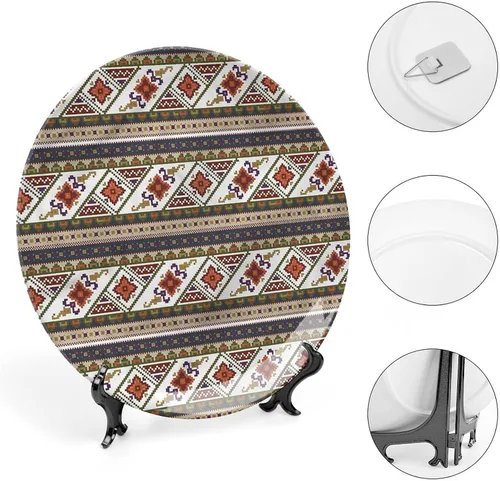 Vista 4 de Platos de cerámica, platos decorativos aztecas, arreglos florales, 7 pulgadas, para comedor, fiestas, bodas, multicolor