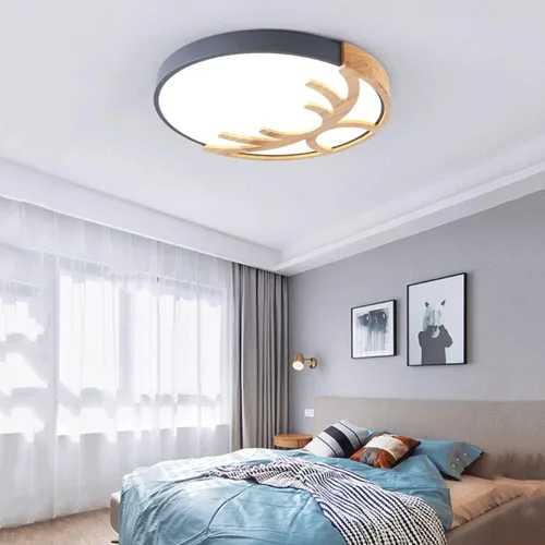 Vista 4 de Lámpara de techo redonda moderna plana redonda circular de montaje empotrado de 6500 K, lámpara de techo LED de madera, decoración de techo