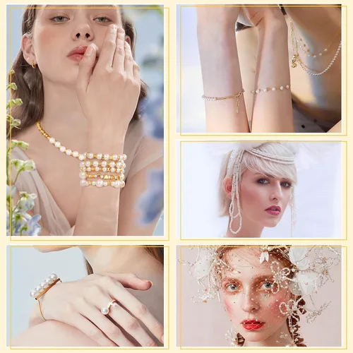 Vista 7 de Audab Cuentas de perlas para hacer pulseras, 970 cuentas espaciadoras de perlas y doradas para hacer joyas