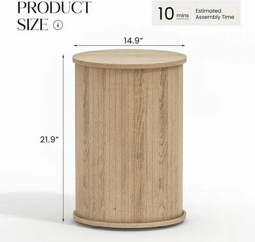 Vista 2 de Mesa auxiliar redonda acanalada para sala de estar, moderna mesa auxiliar de madera para sofás y sofás para espacios pequeños, mesa de noche de 21.9