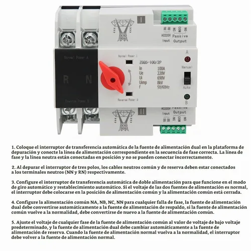 Vista 8 de Interruptor de transferencia de 100 amperios, interruptor de transferencia automática, interruptor de transferencia manual, interruptor