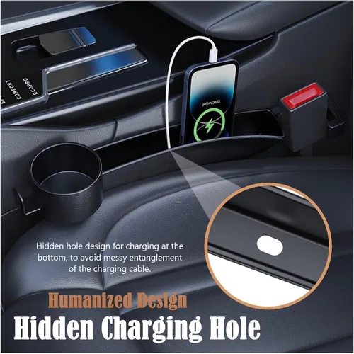 Vista 3 de Organizador de doble ranura para asiento de automóvil con soporte para tazas, tira universal de llenado de huecos para automóvil, paquete de 2