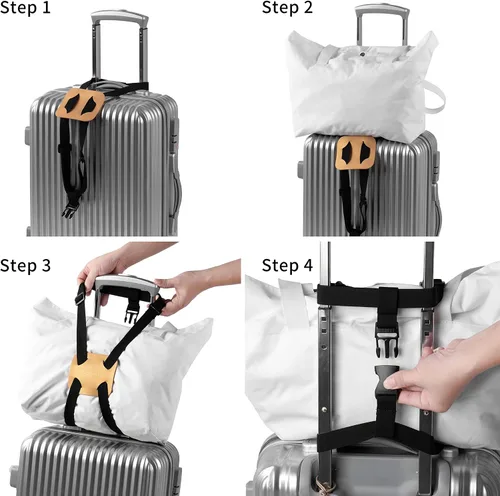 Vista 3 de Correas de equipaje para añadir una bolsa, fácil de viajar, correa elástica (dorado)