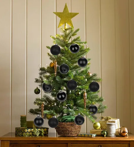 Vista 2 de Adornos de bolas de Navidad negras de 2.36 pulgadas, 25 piezas inastillables, set de adornos de Navidad, bolas de Halloween, adorno negro para árbol