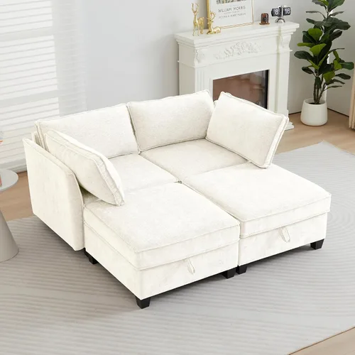 Vista 18 de ORRD Juego de sofá modular esquinero de gran tamaño, sofá convertible en forma de L con almacenamiento, sofá modular de 8 plazas con otomanas y Beige