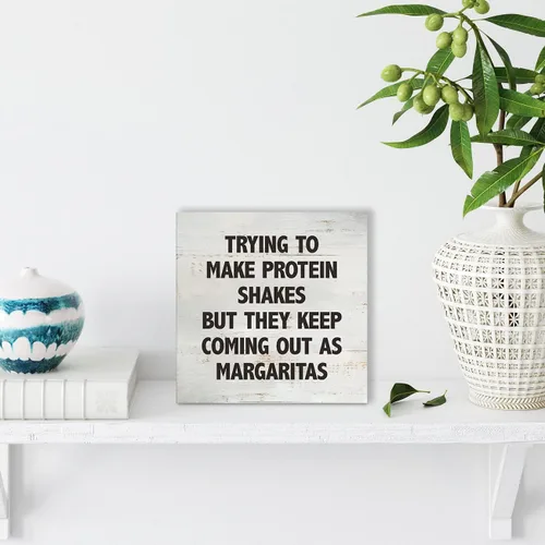 Vista 4 de Trying to Make Proteins Shakes Kitchen Quote Caja Cartel de madera