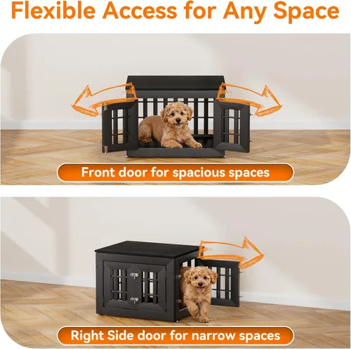 Vista 4 de Snuowu Mueble de jaula de perro resistente de 26 pulgadas para perros pequeños, medianos y grandes, jaula rústica de madera para perros, muebles