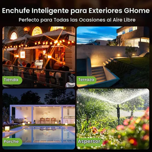 Vista 8 de GHome Smart - Enchufe inteligente para exteriores, enchufe Wi-Fi inteligente para el hogar con 2 tomas, resistencia a la intemperie IP64, compatible