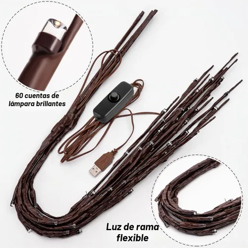 Vista 6 de Paquete de 3 luces de ramita de 30 pulgadas, luces de ramas con enchufe USB