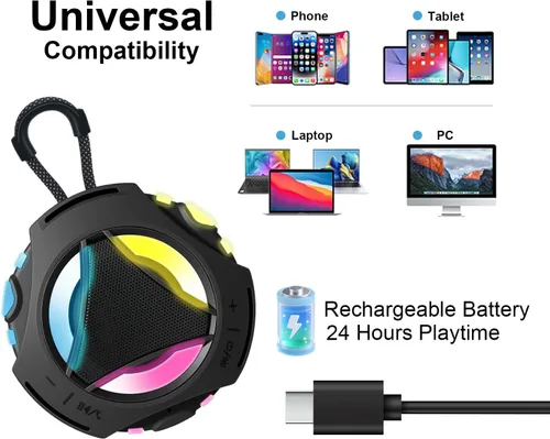 Vista 7 de Altavoz de ducha Bluetooth impermeable, altavoces Bluetooth portátiles inalámbricos, para exteriores, IPX7 flotante, micrófono integrado, tiempo
