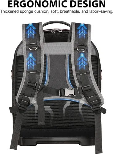 Vista 7 de Mochila de herramientas con compartimento para portátil, bolsa de herramientas completamente abierta, bolsas de herramientas HVAC, mochila