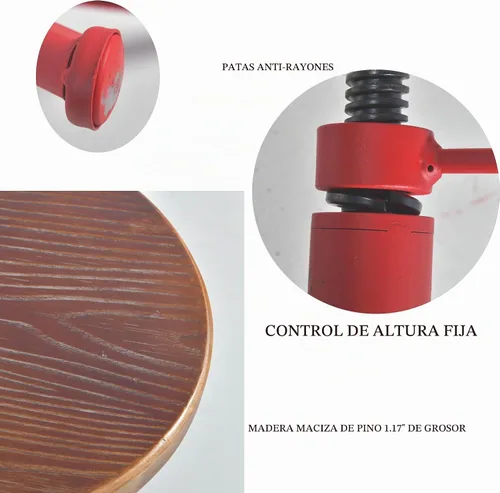 Vista 4 de Topower Taburetes de bar industriales de altura ajustable de 17.71 a 21.65 pulgadas, marco de metal con asientos redondos de madera, silla