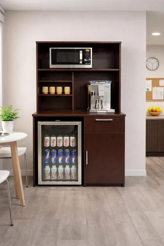 Vista 2 de BREAKtime Gabinete compacto para nevera y microondas, estación de café para sala de descanso de oficina comercial, totalmente montado, 36 pulgadas