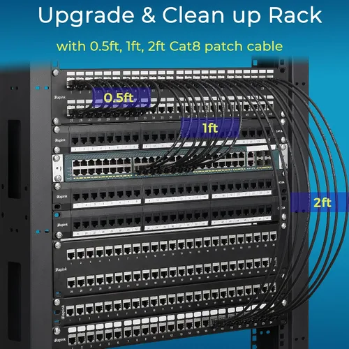 Vista 6 de Rapink Patch Cables Cat8 de 0.5 pies (paquete de 10) delgado, cable de conexión Ethernet Cat 8 soporte 40G, cable de red Cat 8 sin enganches