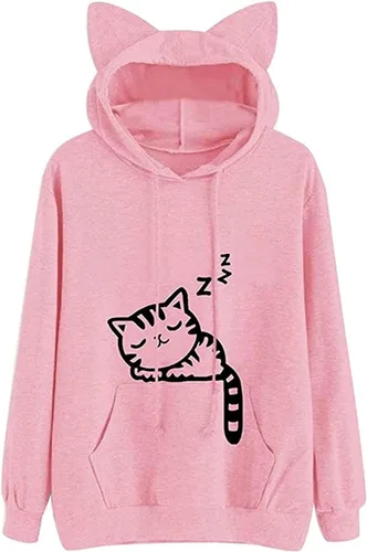 Vista 12 de Fronage Sudadera con capucha para adolescentes y niñas, de manga larga, linda sudadera con capucha, sudaderas con capucha para mujer H Black a