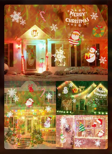 Vista 7 de Proyector de luces de Navidad para exteriores, 26 efectos HD (ondas oceánicas 3D + patrones), impermeables, con temporizador, luces de proyector