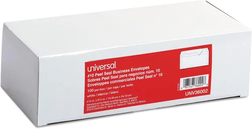 Vista 2 de Universal Sobres de negocios con tira de sellado autoadhesivo, #10, blanco, 100/caja (36002)