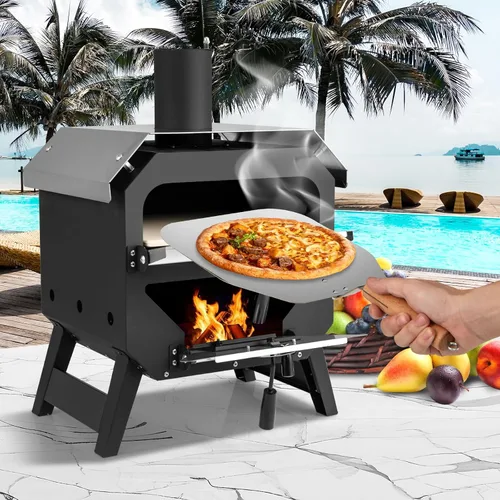 Vista 2 de Happygrill Horno de Pizza para Exteriores, Estufa de Pizza Portátil de 12" de leña con Piedra para Pizza, Pala para Pizza y Funda de Tela Oxford