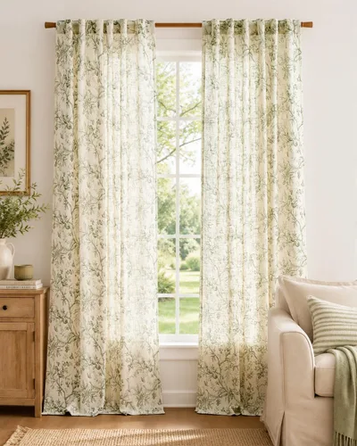 Vista 28 de jinchan Amlie - Cortinas florales de lino de 63 pulgadas de largo para sala de estar, dormitorio, casa de campo, cortinas de decoración de campo