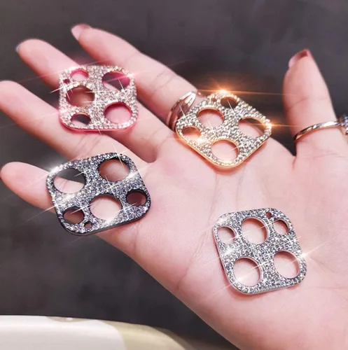 Vista 5 de Protector de lente brillante para iPhone 12 Pro Max, cubierta de cámara con purpurina 3D, diamantes de imitación, puntos brillantes, decoración