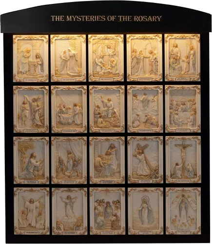 Vista 4 de Veronese Design 20,25 pulgadas los misterios del rosario fijó Polyresin de la exhibición de la pared pintado a mano con la escultura de la pared