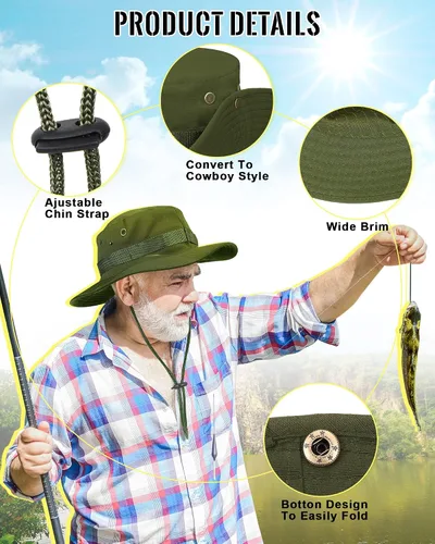 Vista 3 de 6 piezas de ala ancha Boonie sombrero de camuflaje táctico camuflaje de la selva gorro de bebé adulto para hombres y mujeres forro polar verde