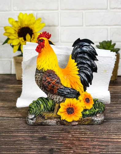 Vista 9 de Ebros Gift Farm Morning Crow Rooster - Servilletero para cena, 6 pulgadas de alto, mesa occidental rústica, centro de mesa decorativa de pollos