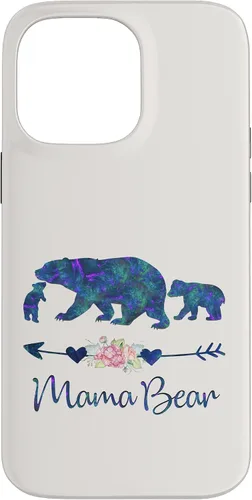 Vista 21 de Teal Blue Purple Floral Mama Bear and Two Cubs White Case for iPhone 16