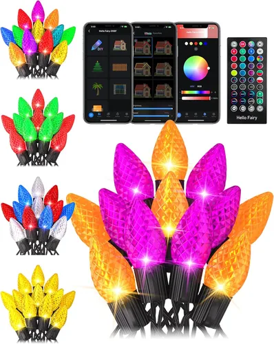 Vista 10 de Avatar Controls Luces de Navidad inteligentes C9 para exteriores, 33 pies, 50 LED, aplicación y control remoto, sincronización de música, 16 M