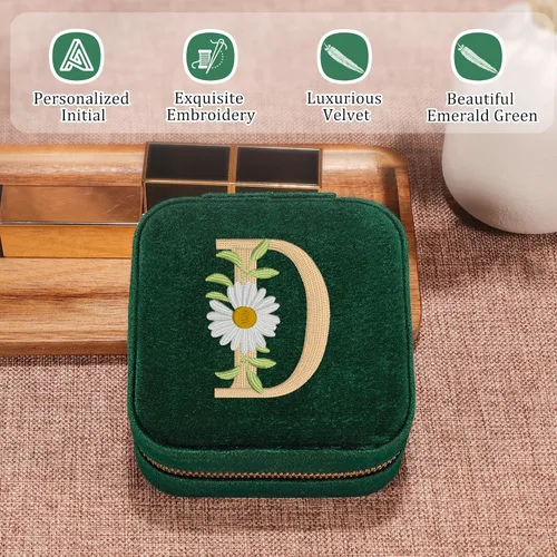 Vista 2 de GSPY Joyero de viaje de terciopelo, estuche de viaje pequeño, joyero personalizado con inicial, organizador de joyas de viaje, regalos